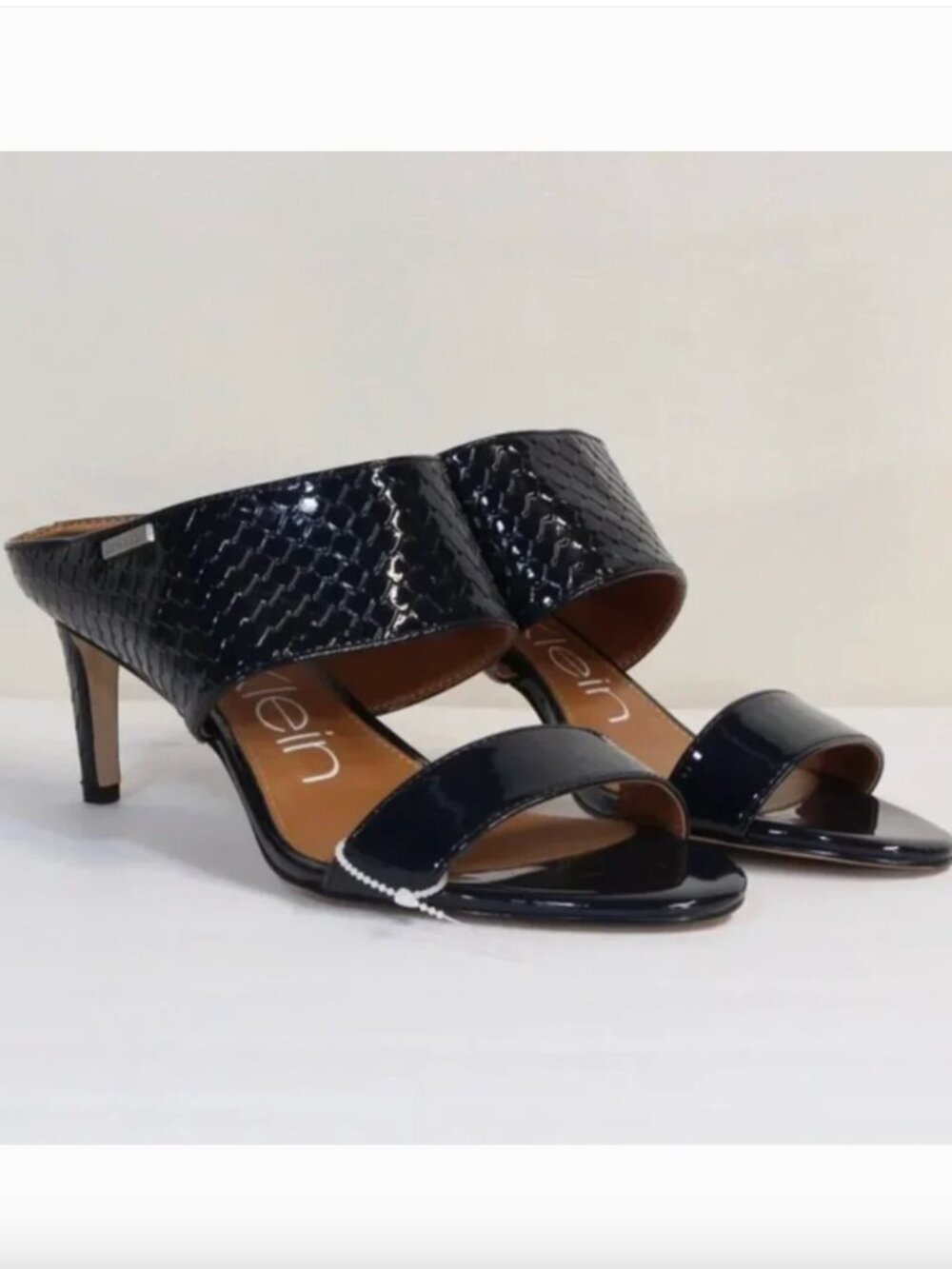 Calvin Klein Cecilly Navy Python Patent Leather Sandals